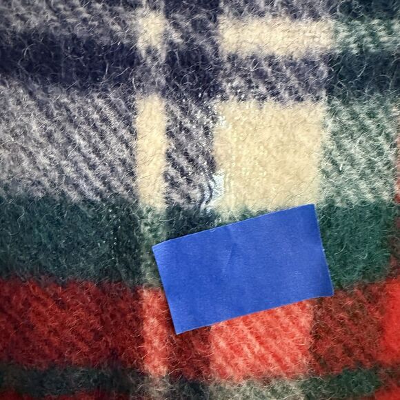 Vintage Wool Blend Navy Red Plaid Throw Blanket Fringed 50”x66” w/Fringe *READ* - Picture 10 of 12